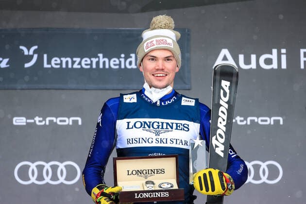 ALPINE SKIING - FIS WC Final Lenzerheide LENZERHEIDE,SWITZERLAND,21.MAR.21- ALPINE SKIING - FIS World Cup Final, men, award ceremony for the overall World Cup. Image shows Alex Vinatzer (ITA). GEPAxpictures xMarioxBuehner