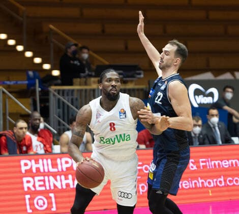 Jalen Reynolds Fc Bayern Munich, 8 Dejan Kovajevic Hakro Merlins, 22 ¨¨HAKRO Merlins Crailsheim vs FC Bayern Munich, Basketball, Bundesliga, easy credit BBL, Matchday 24, Season 2020 2021, 21 03 2021, ¨¨ HAKRO Merlins Crailsheim vs FC Bayern Munich, Basketball, Bundesliga, easy credit BBL, Matchday 24, Season 2020 2021, 21 03 2021 Ilshofen. Copyright: xNinaxSander xEibnerxPressefotoxIx EP_NSR