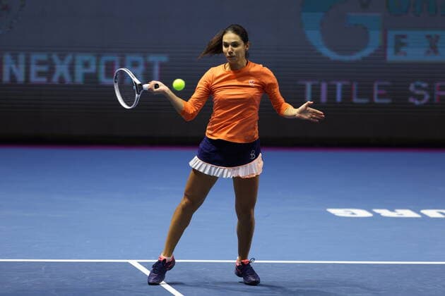 March 21, 2021, Saint Petersburg, Russia: Raluca Olaru of Romania playing against Kaitlyn Christian and Sabrina Santamaria of USA during the St.Petersburg Ladies Trophy 2021 tennis tournament at Sibur Arena..Final score: Saint Petersburg Russia - ZUMAs197 20210321_zaa_s197_176 Copyright: xMaksimxKonstantinovx
