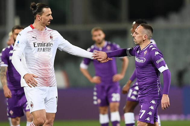 Bilder des Jahres 2021, Sport 03 März Sport Themen der Woche KW11 Db Firenze 21 03 2021 - campionato di calcio serie A Fiorentina-Milan foto Daniele Buffa Image nella foto: Zlatan Ibrahimovic-Franck Ribery 