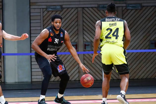 24 Matchday of the easyCredit BBL Basketball Bundesliga on 21 March 2021in the Oberfrankenhalle in Bayreuth Bavaria Germany Season 2020 2021 Medi Bayreuth vs NINERS Chemnitz Frank Bartley Medi Bayreuth 24 right Joseph Lawson III NINERS Chemnitz 31 left