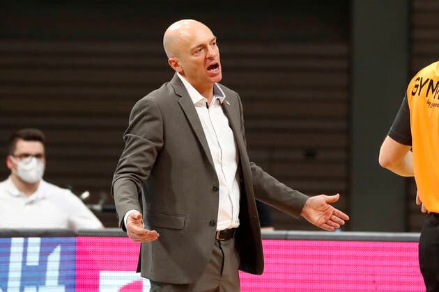 24 Matchday of the easyCredit BBL Basketball Bundesliga on 21 March 2021in the Oberfrankenhalle in Bayreuth Bavaria Germany season 2020 2021 Medi Bayreuth against NINERS Chemnitz Rodrigo Pastore NINERS Chemnitz coach