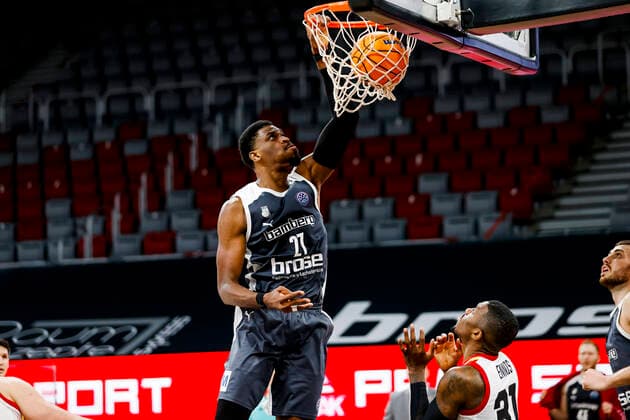 Shevon Thompson Brose Bamberg, 27 Basketball Champions League 2020 21, Playoffs Matchday 8, Brose Bamberg Casademont Zaragoza 23 03 2021, Bamberg, Brose Arena Copyright: DanielxLöb