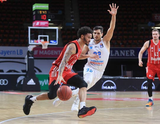 23 03 2021, BBL, FC Bayern Basketball vs Mitteldeutscher BC, Audi Dome, Munich, in picture Nick Weiler Babi FCB Basketball vs Roko Logic Mitteldeutscher BC