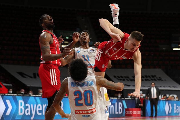 Deron Washington MBC and David Kraemer Muenchen GER, FC Bayern Basketball vs Mitteldeutscher BC, basketball, BBL, 2020 2021 season, 23 03 2021, GER. Copyright: xMarcelxEngelbrechtx Eibner-Pressefotox EP_met