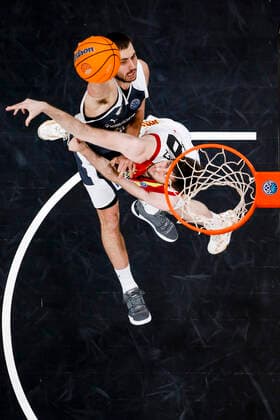 Above Chase Fieler Brose Bamberg, 20 below 10 Jaime Fernandez Casademont Zaragoza Basketball Champions League 2020 21, playoffs game day 8, Brose Bamberg Casademont Zaragoza 23 03 2021, Bamberg, Brose Arena Copyright: DanielxLöb