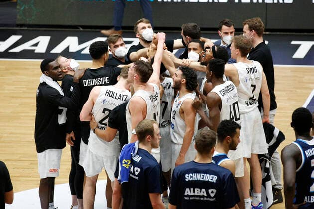 BBL easyCredit Basketball Bundesliga Season 2020 2021 8 Matchday on Tuesday, 23 March 2021 at edel optics de Arena in Hamburg Hamburg Towers Alba Berlin Players Hamburg Towers Hamburg Towers Alba Berlin