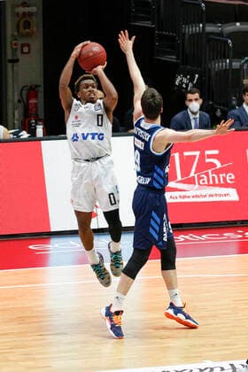 BBL easyCredit Basketball Bundesliga season 2020 2021 8 matchday on Tuesday, 23 March 2021 at edel optics de Arena in Hamburg Hamburg Towers Alba Berlin v l TJ Shorts II Towers , Jonas Mattisseck Berlin Hamburg Towers Alba Berlin