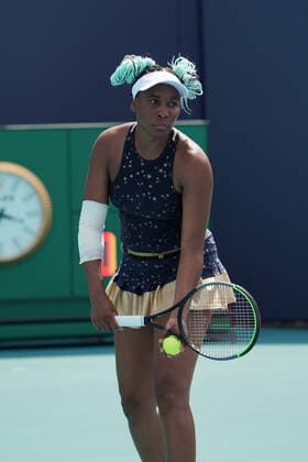 MIAMI GARDENS, FL - MARCH 23: Venus Williams (USA) during her qualifying second round match of the Miami Open on March 23, 2021, at Hard Rock Stadium in Miami Gardens, FL. (Photo by Michele Eve Sandberg Icon Sportswire) TENNIS: MAR 23 Miami Open Icon21032390