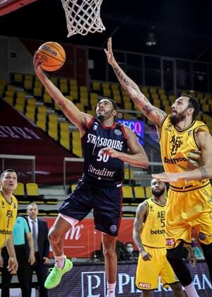 Bonzie Colson 50 and Linos Chrysikopoulos 15 SIG Strasbourg vs AEK Basketball Champions League BASKET BALL : SIG Strasbourg vs AEK Athenes Basketball - Ligue des Champions - 23 03 2021 ElyxandroCEGARRA PANORAMIC 