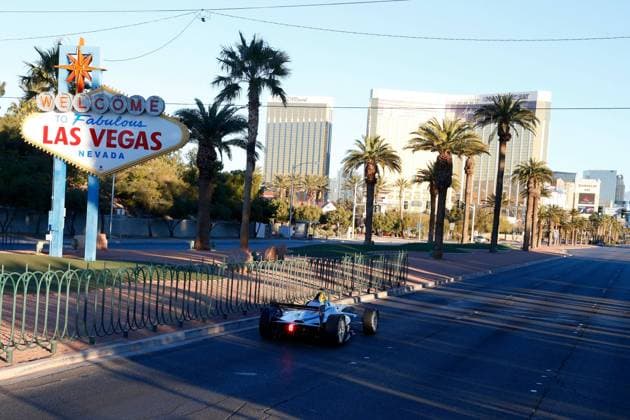 Mandatory Credit: Photo by Lesley Ann Miller Motorsport Images Shutterstock (11829272a) 5-6 January, 2014, Las Vegas, Nevada USA Former F1 driver Lucas di Grassi drives the new Spark-Renault SRT_01E Formula E car down the Las Vegas strip 2014, Lesley Ann Miller LAT Photo USA Formula E, Spark-Renault SRT 01E Launch - 05 Jan 2014 Formula E, Spark-Renault SRT 01E Launch - 05 Jan 2014  Copyright: xLesleyxAnnxMiller MotorsportxImages Shutterstockx 11829272a