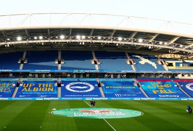 Mandatory Credit: Photo by James Marsh BPI Shutterstock (10780116bo) The centre circle mat. Brighton & Hove Albion v Portsmouth, EFL Carabao Cup 2nd Round, Football, American Express Community Stadium, Brighton, UK - 17 Sep 2020 EDITORIAL USE ONLY No use with unauthorised audio, video, data, fixture lists, club league logos or live services. Online in-match use limited to 120 images, no video emulation. No use in betting, games or single club league player publications. Brighton & Hove Albion v Portsmouth, EFL Carabao Cup 2nd Round, Football, American Express Community Stadium, Brighton, UK - 17 Sep 2020 EDITORIAL USE ONLY No use with unauthorised audio, video, data, fixture lists, club league logos or live services. Online in-match use limited to 120 images, no video emulation. No use in betting, games or single club league player publications. Copyright: xJamesxMarsh BPI Shutterstockx 10780116bo
