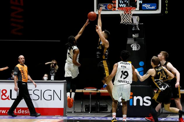 24 03 2021, easyCredit Basketball Bundesliga, BBL, 2020 2021 season, men, Chemnitz Niners Basketball Lions Braunschweig Marcus Thornton, Niners Chemnitz Chemnitz Fair Chemnitz Saxony Germany