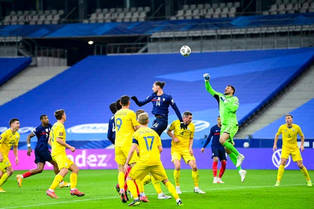 Georgiy Bushchan (Ukraine) vs Adrien Rabiot (France) FOOTBALL : France vs Ukraine - Eliminatoires coupe du Monde 2022 - 24 03 2021 JBAutissier Panoramic 