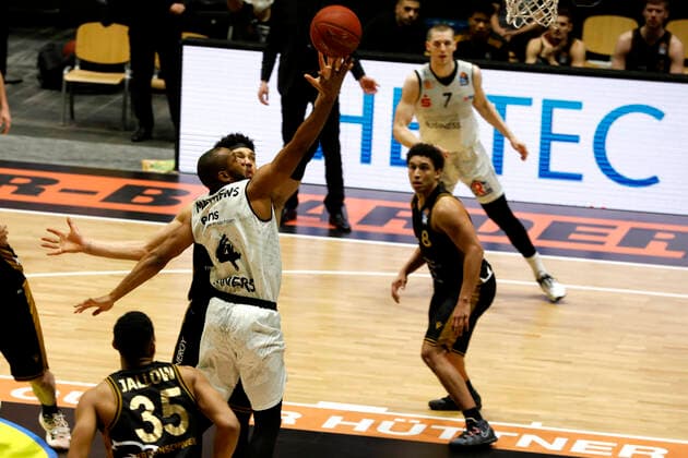 24 03 2021, easyCredit Basketball Bundesliga, BBL, 2020 2021 season, mens, Chemnitz Niners Basketball Lions Brunswick Virgel Matthews, Niners Chemnitz Chemnitz Fair Chemnitz Saxony Germany