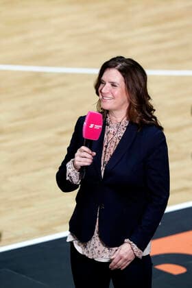 24 03 2021, easyCredit Basketball Bundesliga, BBL, 2020 2021 season, men, Chemnitz Niners Basketball Löwen Braunschweig Katharina Witt, former figure skater interview Chemnitz Messe Chemnitz Sachsen Germany