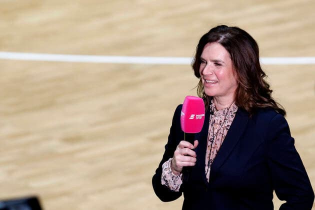 24 03 2021, easyCredit Basketball Bundesliga, BBL, 2020 2021 season, men, Chemnitz Niners Basketball Löwen Braunschweig Katharina Witt, former figure skater interview Chemnitz Messe Chemnitz Sachsen Germany