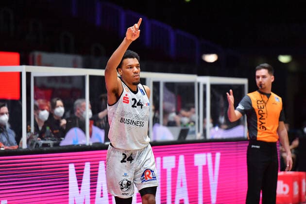 Chemnitz, Germany 24 March 2021 BBL 2020 2021 Niners Chemnitz vs Basketball Loewen Braunschweig George King Chemnitz Fair Chemnitz Saxony Copyright: xFotostandx xDostmannx