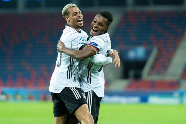Bilder des Jahres 2021, Sport 03 M?rz Sport Themen der Woche KW12 Sport Bilder des Tages Hungary v Germany, UEFA EURO, EM, Europameisterschaft,Fussball U-21 championship, Szekesfehervar, Hungary Szekesfehervar, Hungary. 24th, March 2021. Bote Baku (21) of Germany scores for 0-2 and celebrates with Lukas Nmecha (10) during the UEFA EURO U-21 match between Hungary and Germany at Sostoi Stadion in Szekesfehervar. Szekesfehervar Hungary  Copyright: xGonzalesxPhoto GastonxSzermanx