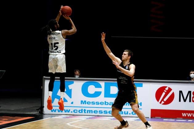 24 03 2021, easyCredit Basketball Bundesliga, BBL, 2020 2021 season, men, Chemnitz Niners Basketball Lions Braunschweig Marcus Thornton, Niners Chemnitz Chemnitz Fair Chemnitz Saxony Germany