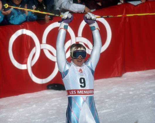 Archivbilder der Woche KW12 Olympische Winterspiele in Albertville 1992. Ski Alpin: Finn Christian Jagge (NOR) jubelt im Auslauf 22.02.1992. *** Olympic Winter Games in Albertville 1992 Alpine Skiing Finn Christian Jagge NOR cheers in the run-out 22 02 1992 HM