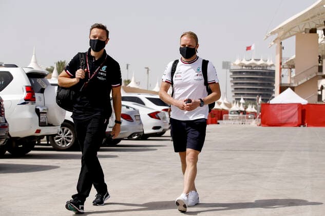 Antti Vierula FIN, Mercedes AMG Petronas F1 Team , 77 Valtteri Bottas FIN, Mercedes AMG Petronas F1 Team , F1 Grand Prix of Bahrain at Bahrain International Circuit on March 25, 2021 in Sakhir, Bahrain Photo by HOCH ZWEI Sakhir Bahrain