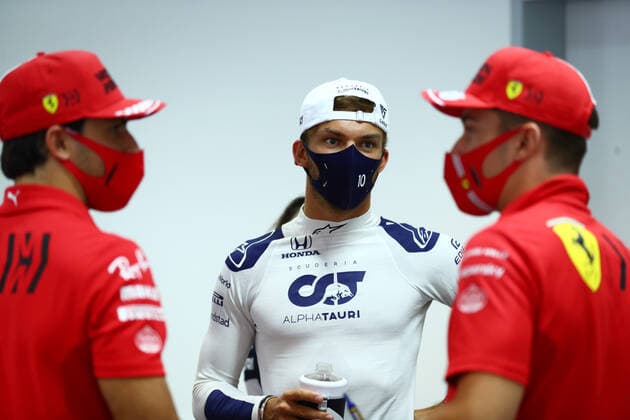 F1 Grand Prix of Bahrain 55 Carlos Sainz (ESP, Scuderia Ferrari Mission Winnow), 10 Pierre Gasly (FRA, Scuderia AlphaTauri Honda), 16 Charles Leclerc (MON, Scuderia Ferrari Mission Winnow), F1 Grand Prix of Bahrain at Bahrain International Circuit on March 25, 2021 in Sakhir, Bahrain. (Photo by Dan Istitene Formula 1 Getty Images FIA Pool via HOCH ZWEI) Sakhir Bahrain International Circuit Bahrain Poolfoto HOCH ZWEI Pool Formula 1 via Get ,EDITORIAL USE ONLY