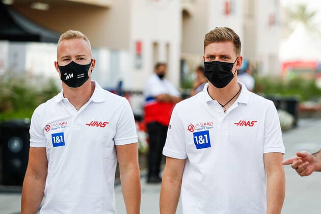 MAZEPIN Nikita (rus), Haas F1 Team VF-21 Ferrari, SCHUMACHER Mick (ger), Haas F1 Team VF-21 Ferrari, portrait during Formula 1 Gulf Air Bahrain Grand Prix 2021 from March 26 to 28, 2021 on the Bahrain International Circuit, in Sakhir, Bahrain FORMULE 1 : Grand prix du Bahrein - Sakhir - Preparation - 25 03 2021 DPPI Panoramic 