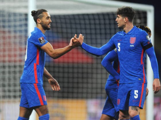 Football - 2022 FIFA World Cup, WM, Weltmeisterschaft, Fussball - European Qualifying - Group I - England vs San Marino - Wembley Stadium Dominic Calvert - Lewin of England celebrates scoring goal no 2 with John Stones 