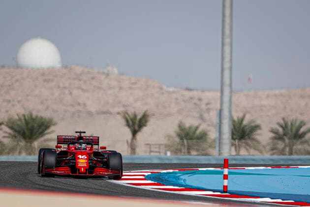 16 LECLERC Charles (mco), Scuderia Ferrari SF21, action during Formula 1 Gulf Air Bahrain Grand Prix 2021 from March 26 to 28, 2021 on the Bahrain International Circuit, in Sakhir, Bahrain - Photo FrŽdŽric Le Floc?h DPPI FORMULE 1 : Grand prix du Bahrein - Sakhir - 26 03 2021 DPPI Panoramic 