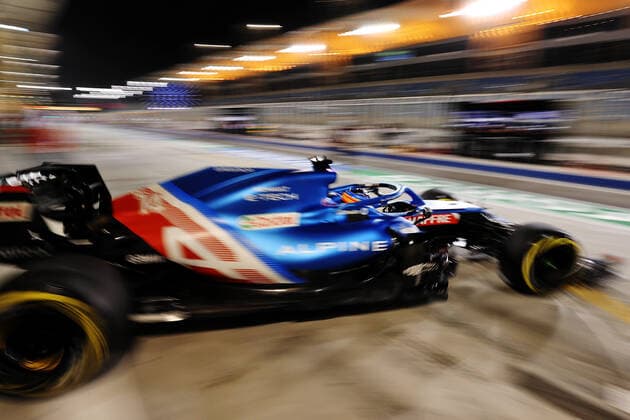 F1 Grand Prix of Bahrain 14 Fernando Alonso (ESP, Alpine F1 Team), F1 Grand Prix of Bahrain at Bahrain International Circuit on March 26, 2021 in Sakhir, Bahrain. (Photo by James Moy XPB Alpine F1 Team FIA Pool via HOCH ZWEI) Sakhir Bahrain Poolfoto HOCH ZWEI Pool XPB James Moy ,EDITORIAL USE ONLY