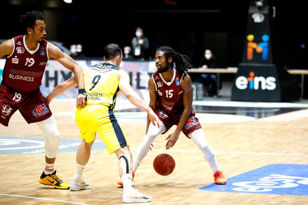 26 03 2021, easyCredit Basketball Bundesliga, BBL, 2020 2021 season, men, Chemnitz Niners EWE Basket Oldenburg Marcus Thornton, Niners Chemnitz Chemnitz Fair Chemnitz Saxony Germany