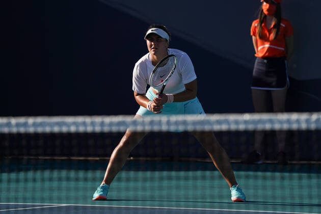 MIAMI GARDENS, FL - MARCH 26: Bianca Andreescu (CAN) during the second round match of the Miami Open on March 26, 2021, at Hard Rock Stadium in Miami Gardens, Florida (Photo by Michele eve Sandberg Icon Sportswire) TENNIS: MAR 26 Miami Open Icon2103260429