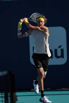 MIAMI GARDENS, FL - MARCH 26: Alexander Zverev (GER) during the second round match of the Miami Open on March 26, 2021, at Hard Rock Stadium in Miami Gardens, Florida. (Photo by Michele Eve Sandberg Icon Sportswire) TENNIS: MAR 26 Miami Open Icon2103260453