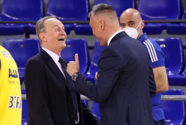 March 26, 2021, Barcelona, Catalonia, Spain Sarunas Jasikevicius and Aito Garcia Reneses during the match betweeen FC Barcelona and Alba Berlin, corresponding to the week 31 of the Euroleague, played at the Palau Blaugrana Photo JGS Cordon Press Cordon Press  xx xx