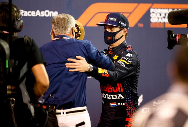 David Coulthard GBR , 33 Max Verstappen NED, Red Bull Racing , F1 Grand Prix of Bahrain at Bahrain International Circuit on March 27, 2021 in Sakhir, Bahrain Photo by HOCH ZWEI Sakhir Bahrain