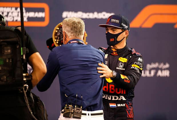 David Coulthard GBR , 33 Max Verstappen NED, Red Bull Racing , F1 Grand Prix of Bahrain at Bahrain International Circuit on March 27, 2021 in Sakhir, Bahrain Photo by HOCH ZWEI Sakhir Bahrain