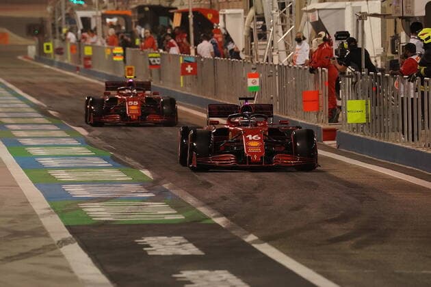 Formula 1 Gulf Air Bahrain Grand Prix 2021 27 03 2021, Bahrain International Circuit, Sakhir, Formula 1 Gulf Air Bahrain Grand Prix 2021 ,in picture Charles Leclerc MCO 16 , Scuderia Ferrari Mission Winnow, Carlos Sainz Jr ESP 55 , Scuderia Ferrari Mission Winnow nordphotoxGmbHx xBratic nph00250