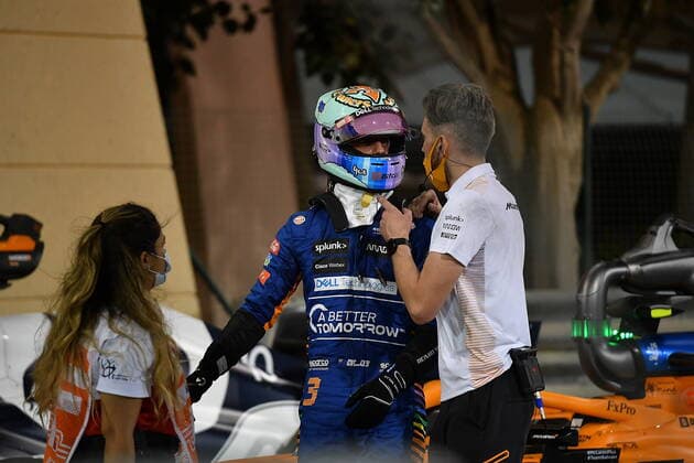 Formula 1 Gulf Air Bahrain Grand Prix 2021 27 03 2021, Bahrain International Circuit, Sakhir, Formula 1 Gulf Air Bahrain Grand Prix 2021 ,in picture Daniel Ricciardo AUS 3 , McLaren F1 Team at parc ferme nordphotoxGmbHx xBratic nph00250