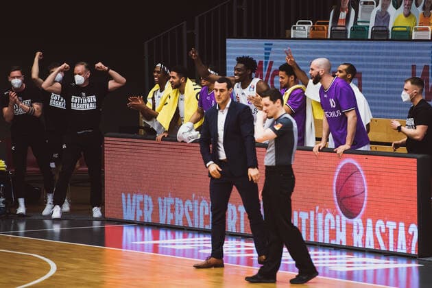 easyCredit BBL 25 Matchday RASTA Vechta vs BG Goettingen, 27 03 2021 Team of BG Goettingen easyCredit BBL 25 Matchday RASTA Vechta vs BG Goettingen on 27 03 2021 in Vechta RASTA Dome , Germany, Copyright: xBEAUTIFULxSPORTS Neddermannx