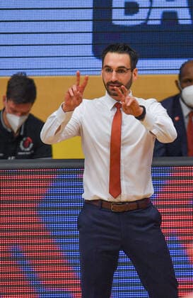 GER, Basketball, RASTA Vechta vs BG Göttingen 27 03 2021, RASTA Dome, Vechta, GER, easy Credit BBL, RASTA Vechta vs BG Göttingen, in picture two and two Thomas PÄCH PAECH Rasta Vechta Headcoach Coach nordphotoxRojahn nph00310