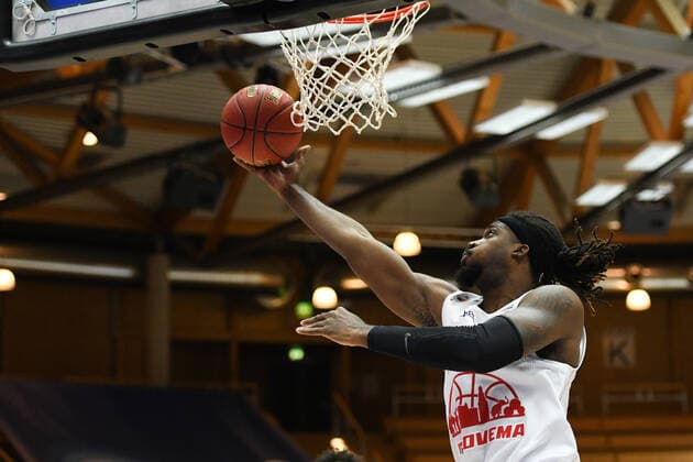 Chad Brown Giessen 46ers at the basket, GER, HAKRO Merlins Crailsheim vs JobStairs Giessen 46ers, 27 03 2021, 25 Spieltag easycredit Basketball Bundesliga, Spielzeit 2020 2021 GER, HAKRO Merlins Crailsheim vs JobStairs Giessen 46ers, 27 03 2021, 25 Spieltag easycredit Basketball Bundesliga, Spielzeit 2020 2021 Crailsheim Copyright: xEibnerxPressefoto MichaelxMemmlerx EP_MMR