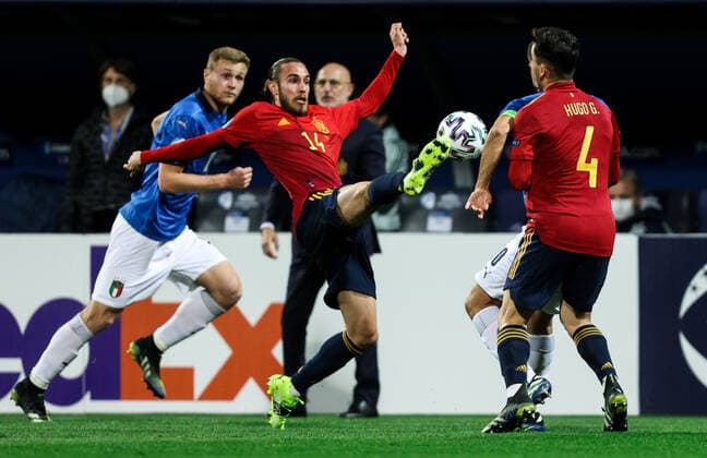 MARIBOR, SLOVENIA - MARCH 27: Oscar Mingueza of Spain during the 2021 UEFA European Under-21 Championship Group B match between Spain and Italy at Stadion Ljudski vrt on March 27, 2021 in Maribor, Slovenia. (Photo by Vid Ponikvar Sportida) SPO, SOC, FOI  Copyright: xSportida