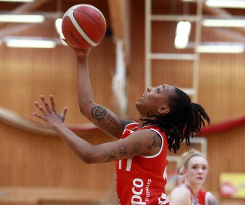 Wasserburg, Badria Halle,28 03 21, playoff quarterfinals, 1 game, basketball, 1 Bundesliga women, TSV 1880 Wasserburg vs Giro Live Panthers Osnabrueck in the picture Allazia BLOCKTON Osnabrueck US , Copyright: HMBxMediax xHeikoxBecker
