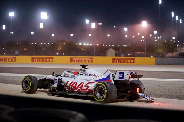March 28, 2021, Sakhir, Bahrain: NIKITA MAZEPIN of Russia and Haas F1 Team on the gravel at the start of the 2021 FIA Formula 1 Bahrain Grand Prix at Bahrain International Circuit in Sakhir, Bahrain. Sakhir Bahrain - ZUMAg147 20210328_zap_g147_002 Copyright: xJamesxGasperottix