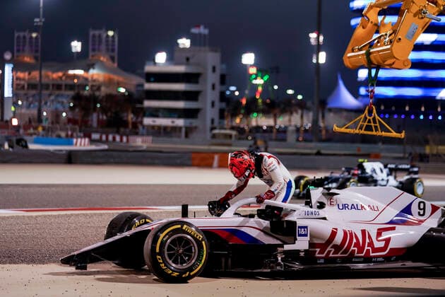 March 28, 2021, Sakhir, Bahrain: NIKITA MAZEPIN of Russia and Haas F1 Team retires from the 2021 FIA Formula 1 Bahrain Grand Prix at Bahrain International Circuit in Sakhir, Bahrain. Sakhir Bahrain - ZUMAg147 20210328_zap_g147_007 Copyright: xJamesxGasperottix