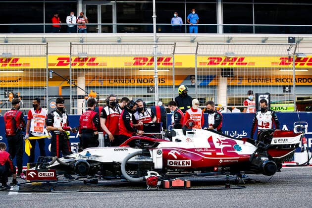 Starting Grid, 07 RAIKKONEN Kimi (fin), Alfa Romeo Racing ORLEN C41 during Formula 1 Gulf Air Bahrain Grand Prix 2021 from March 26 to 28, 2021 on the Bahrain International Circuit, in Sakhir, Bahrain - FORMULE 1 : Grand prix du Bahrein - Sakhir - Course - 28 03 2021 DPPI Panoramic 