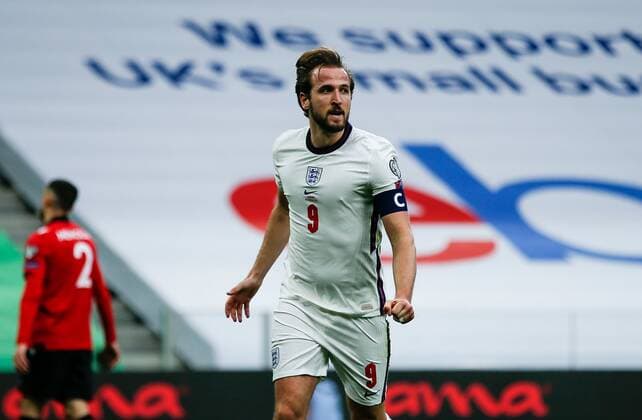 Mandatory Credit: Photo by Nikola Krstic BPI Shutterstock (11832717as) Harry Kane of England scores and celebrates 0-1 Albania v England, FIFA World Cup, WM, Weltmeisterschaft, Fussball Qualifying Group I, Football, Arena Kombetare, Tirana, Albania - 28 Mar 2021 Albania v England, FIFA World Cup Qualifying Group I, Football, Arena Kombetare, Tirana, Albania - 28 Mar 2021  Copyright: xNikolaxKrstic BPI Shutterstockx 11832717as