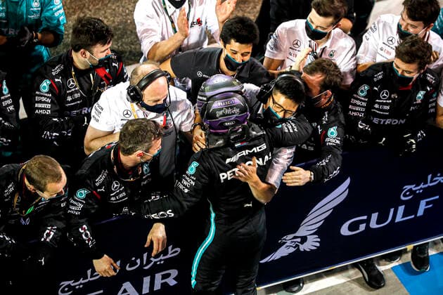 F1 Grand Prix of Bahrain 44 Lewis Hamilton (GBR, Mercedes-AMG Petronas F1 Team), F1 Grand Prix of Bahrain at Bahrain International Circuit on March 28, 2021 in Sakhir, Bahrain. (Photo by Steven Tee LAT Motorsport Images FIA Pool via HOCH ZWEI) Sakhir Bahrain Poolfoto HOCH ZWEI Pool Motorsport Images ,EDITORIAL USE ONLY