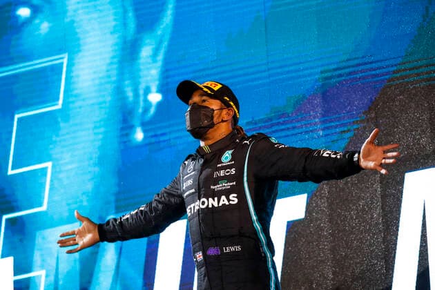 HAMILTON Lewis (gbr), Mercedes AMG F1 GP W12 E Performance, portrait during Formula 1 Gulf Air Bahrain Grand Prix 2021 from March 26 to 28, 2021 on the Bahrain International Circuit, in Sakhir, Bahrain - FORMULE 1 : Grand prix du Bahrein - Sakhir - Course - 28 03 2021 DPPI Panoramic 